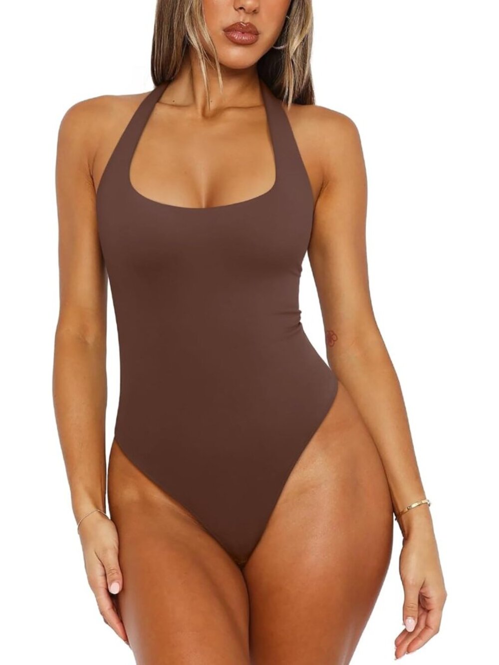 Scoop Neck Halter Bodysuit - Sexy Backless Sleeveless Top for Women